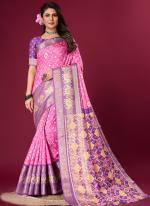 Soft Dola Sattin Pink Purple Party Wear Printed Saree